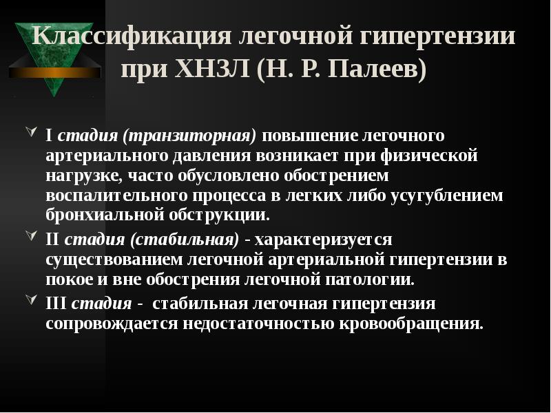 Классификация легочной гипертензии при ХНЗЛ (Н. Р. Палеев)
Классификация легочной гипертензии при ХНЗЛ (Н. Р. Палеев)