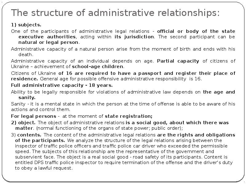 The structure of administrative relationships:
1) subjects.
One of the The structure of administrative relationships:
1) subjects.
One of the