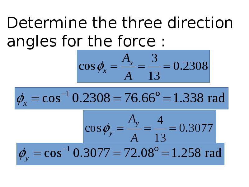 Determine the three direction angles for the force :
