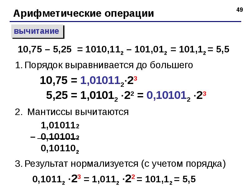 Операция вычитания. Арифметические операции вычитание. Результат процедуры вычитания. Тип результата операции вычитание.