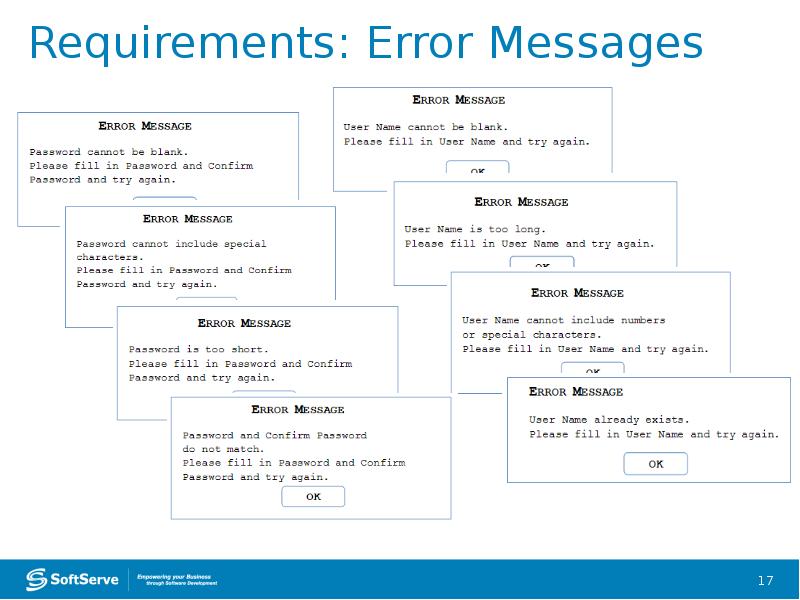 Requirements: Error Messages Requirements: Error Messages