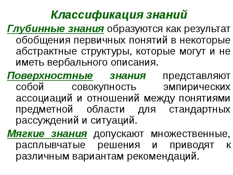 Поверхностные знания. Классификация знаний. Знания классификация знаний. Поверхностные и глубинные знания. Теория глубинных знаний.