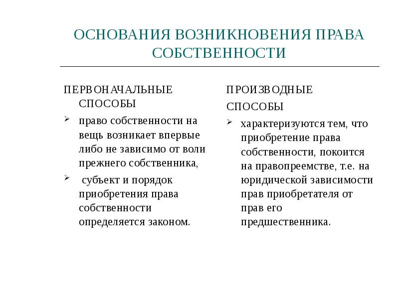 Основание собственности. Первоначальные способы возникновения права собственности. Возникновение права собственности первоначальный и производный. Основания способы возникновения права собственности таблица. Основания возникновения права собственности таблица.