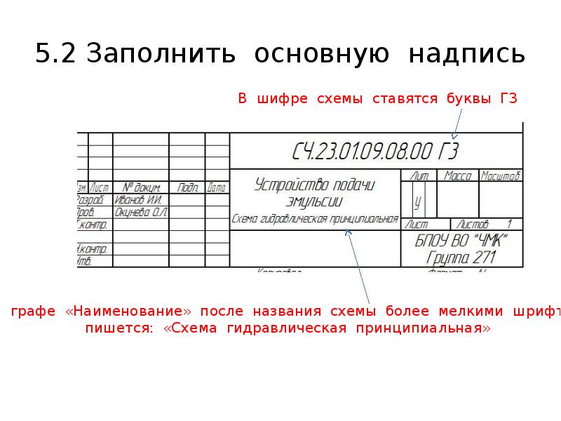 Заполнение основной надписи чертежа