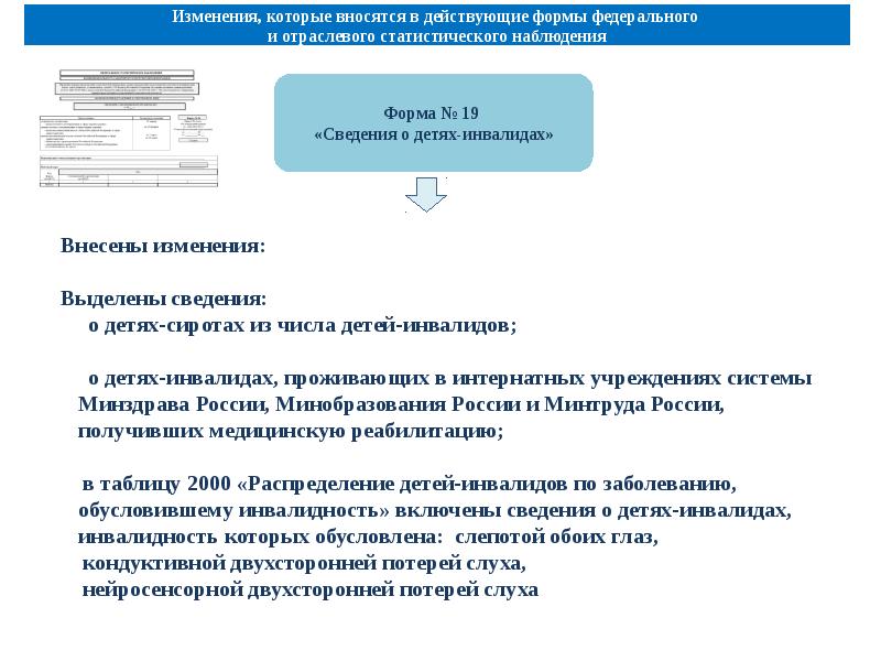 Изменения выделены. Форма 19 сведения о детях инвалидах новая.