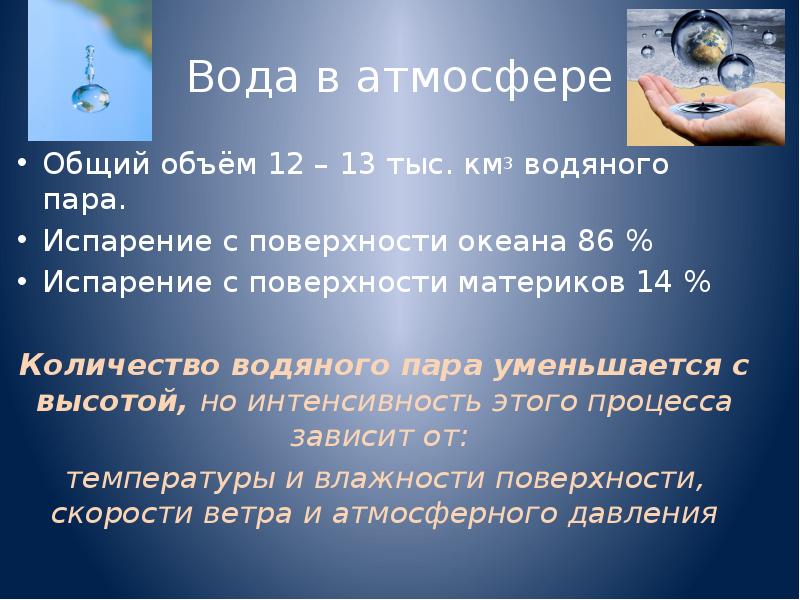 Вода в атмосфере 6 класс география презентация