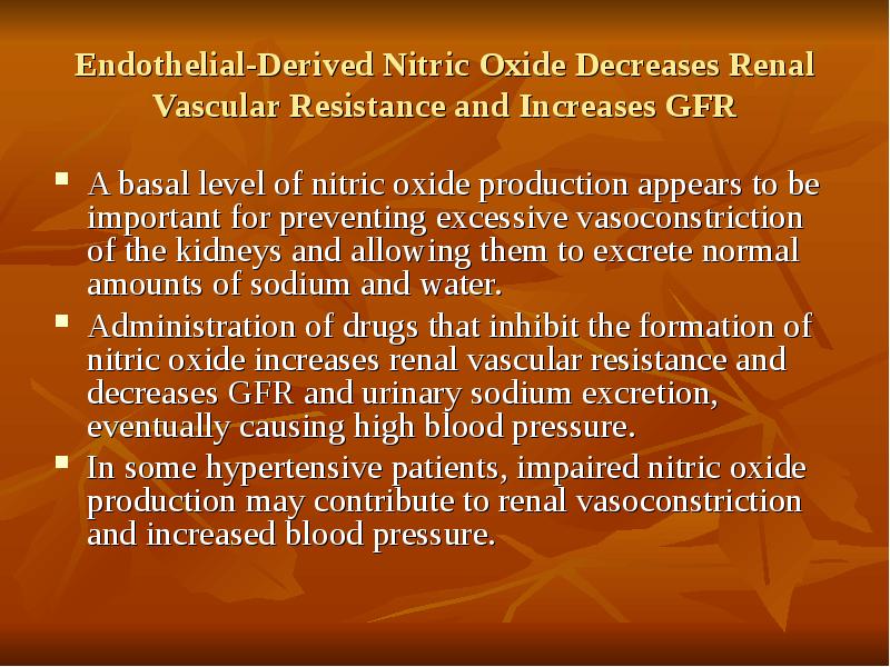 Endothelial-Derived Nitric Oxide Decreases Renal Vascular Resistance and Increases GFR A