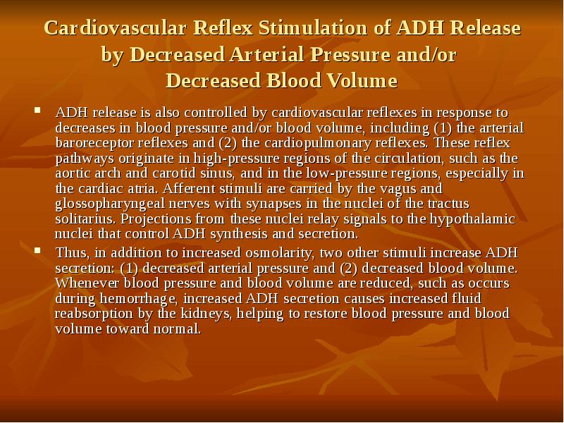 Cardiovascular Reflex Stimulation of ADH Release by Decreased Arterial Pressure and/or
