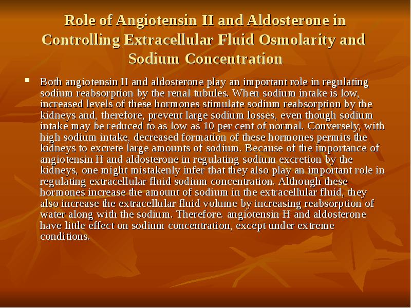 Role of Angiotensin II and Aldosterone in Controlling Extracellular Fluid Osmolarity