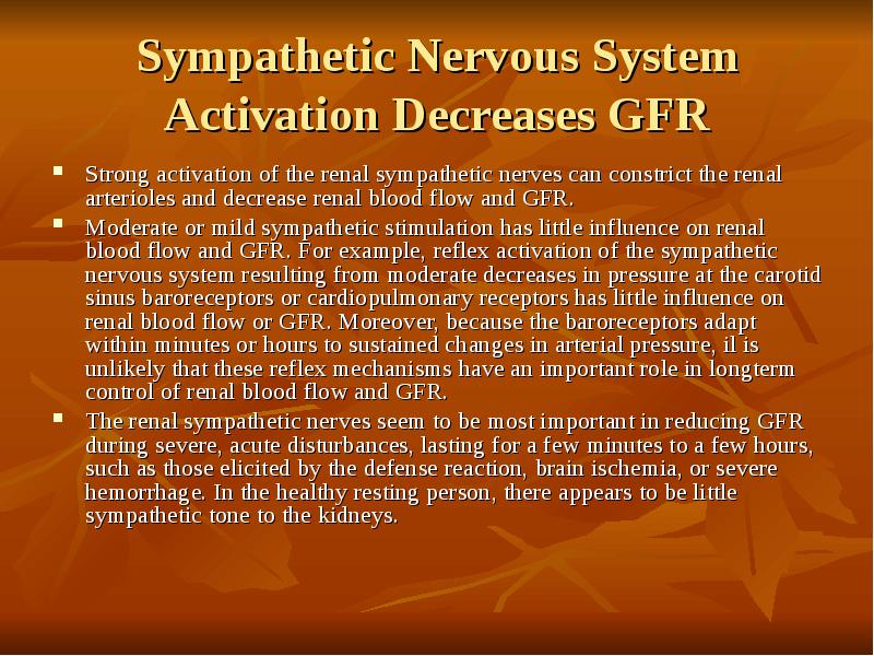 Sympathetic Nervous System Activation Decreases GFR Strong activation of the renal