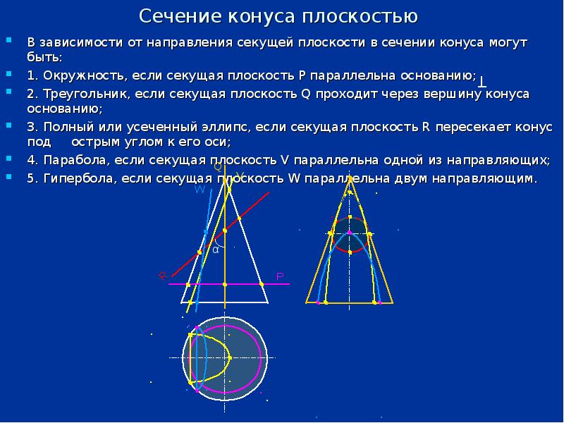 Сечение конуса плоскостью