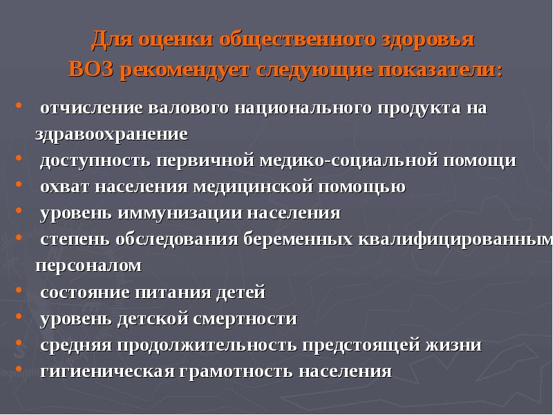 Показатели общественного здоровья презентация