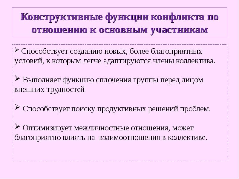 Основные функции конфликта. Конструктивные функции конфликта. Конструктивные функции конфликта конструктивные функции конфликта. Функции конфликта по отношению к основным участникам. Конструктивные функции конфликта по отношению к основным участникам.