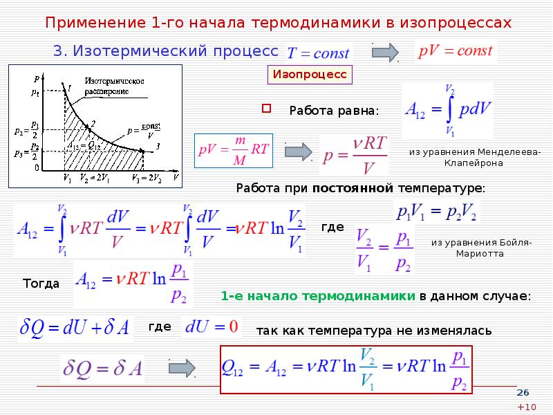 Применение 1-го начала термодинамики в изопроцессах
Работа равна: Применение 1-го начала термодинамики в изопроцессах
Работа равна: