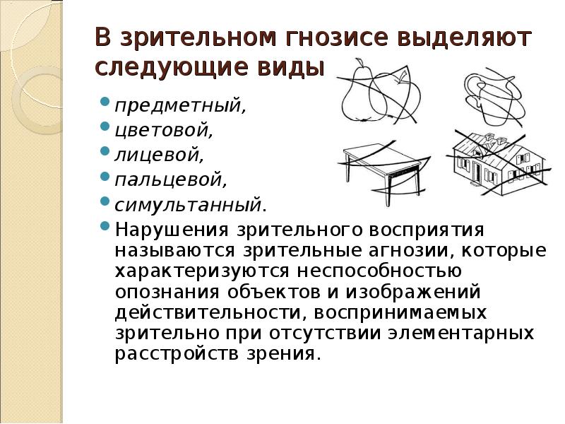 Вид агнозии характеризующийся нарушением узнавания предметов или их изображений