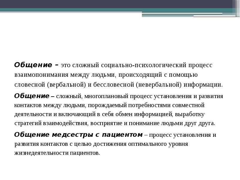 Общение это порождаемый в процессе. Вербальный Тип общения в сестринском деле.