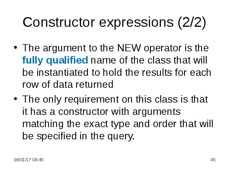Constructor expressions (2/2)
The argument to the NEW operator is the Constructor expressions (2/2)
The argument to the NEW operator is the