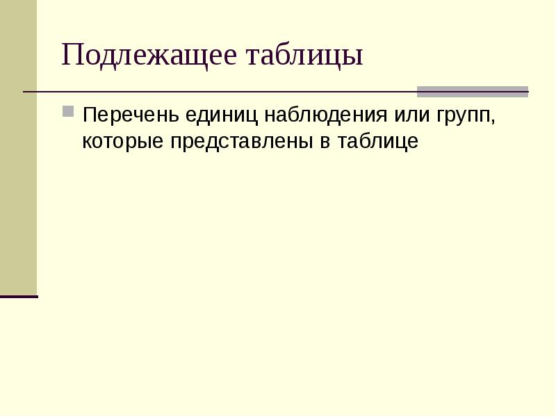 Подлежащее таблицы представляет. Подлежащее таблицы представляет