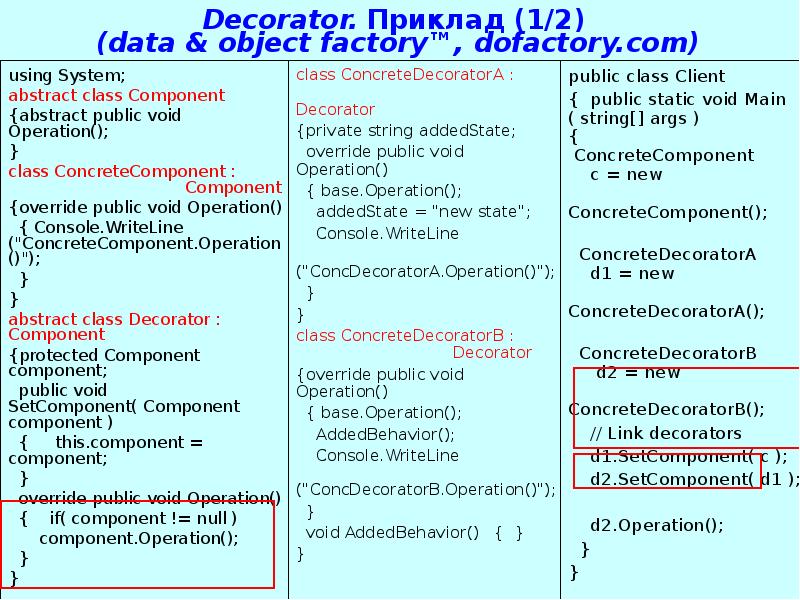 Decorator. Приклад (1/2)  (data & object factory™, dofactory.com) public class