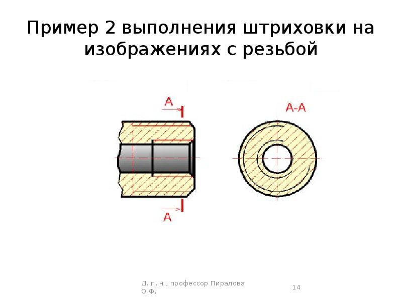 До какой линии проводится штриховка при изображении резьбы в отверстии в разрезах и сечениях