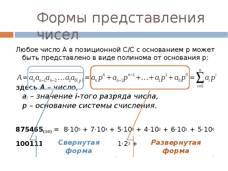 Виды представления чисел