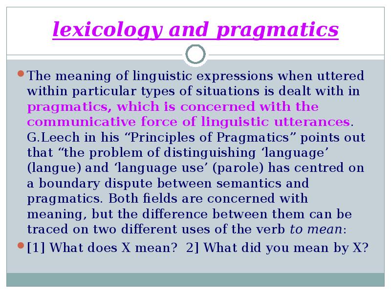 Lecture 1 The Subject-matter Of The Contrastive Lexicology Of English ...