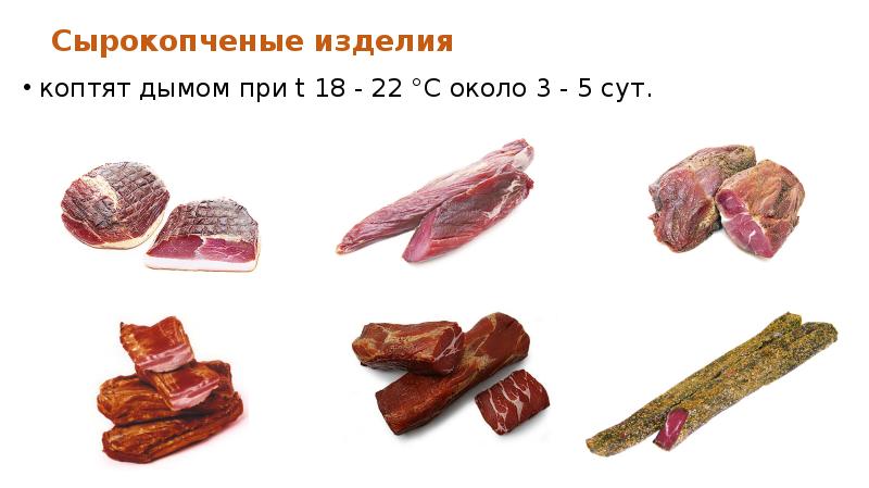 Сырокопченые изделия коптят дымом при t 18 - 22 °С около