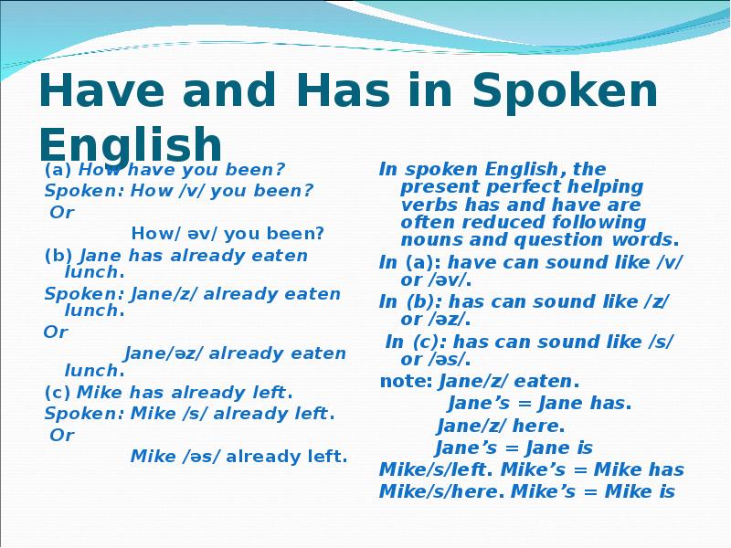 Had in spoken english. I have already или i already have. Mike has или have. Jane has или have. We already have или had.