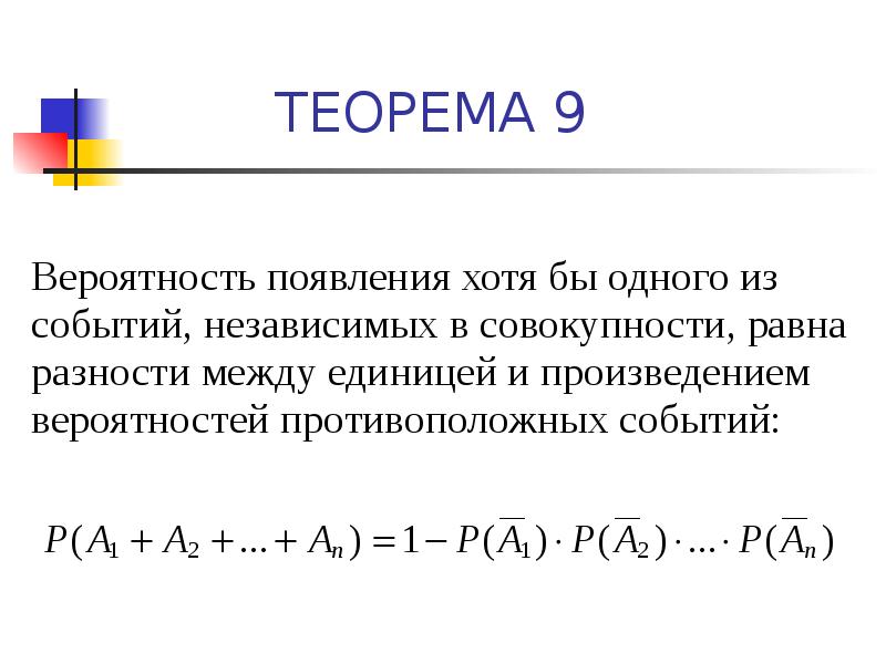 Вероятность расположить. Вероятность произведения событий, независимых в совокупности. Вероятность появления хотя бы одного из независимых событий. Вероятность независимых событий формула. Вероятность появления хотя бы 1 события.