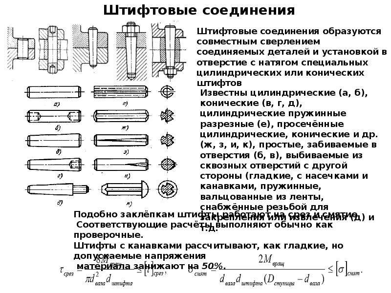 Сборочный чертеж штифтового соединения с размерами