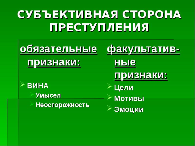 Вина как обязательный признак субъективной стороны преступления проект