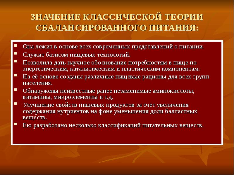 Теории питания презентация