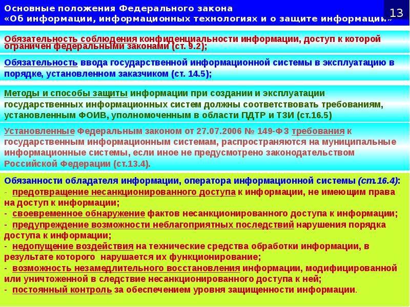 Основные положения Федерального закона «Об информации, информационных технологиях и о Основные положения Федерального закона «Об информации, информационных технологиях и о