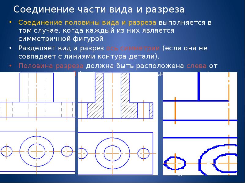 Какой линией на чертеже разделяют часть вида и часть разреза