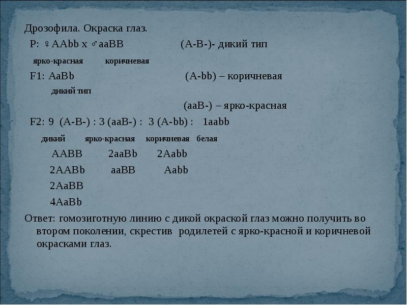 При скрещивании самки дрозофилы