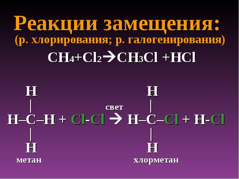 1 хлорирование метана. Реакция хлорирования. Реакция замещения метана. Ch4+cl2 реакция. Метан в хлорметан реакция.