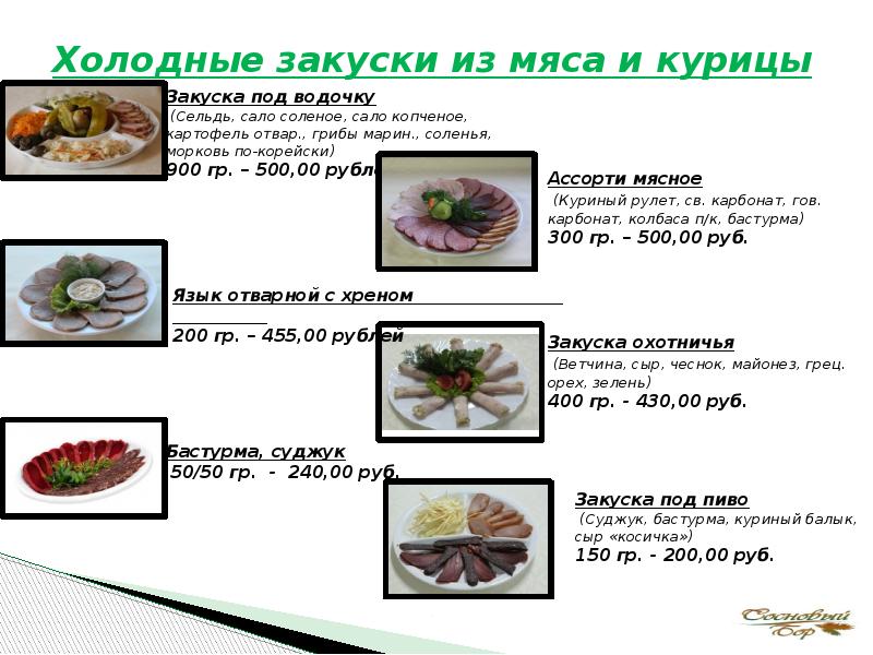 Технологическая карта закуски из мяса