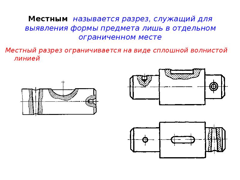 Как обозначается местный разрез на чертеже