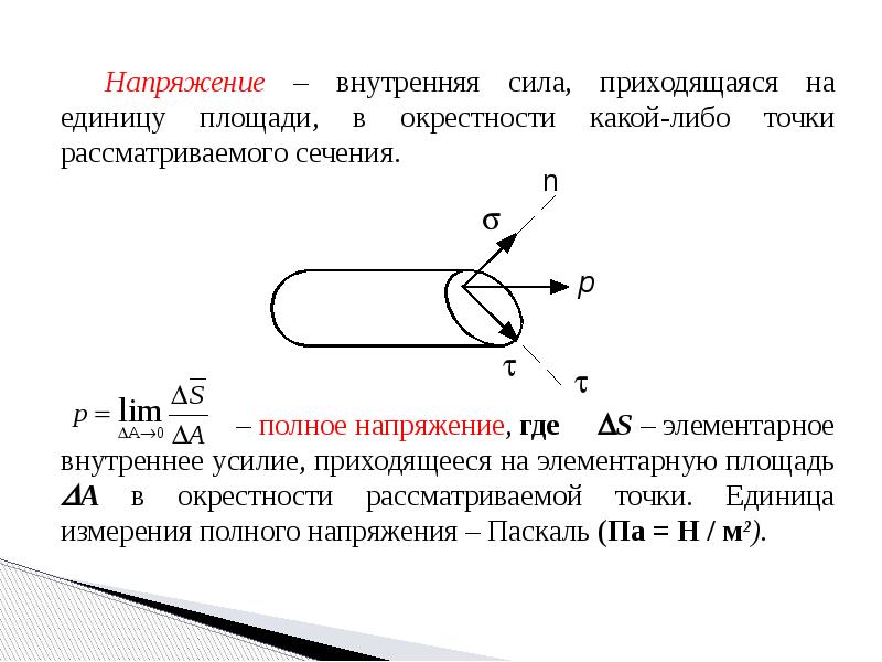 Техническая сила. Напряжение полное нормальное касательное техническая механика. Виды напряжений техническая механика. Механические напряжения техническая механика. Формула напряжения техническая механика.