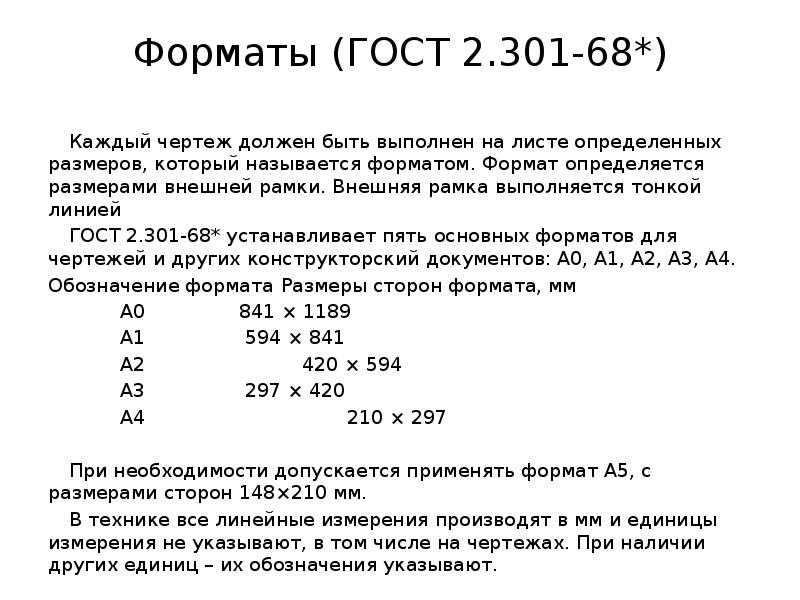 Гост форматы листов чертежей