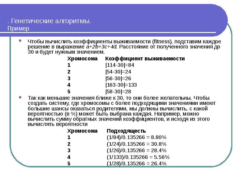 Генетический алгоритм презентация