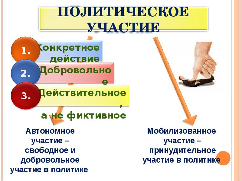 Человек в политической жизни. Свободное и добровольное участие. Автономное участие в политике. Место человека в политической жизни.