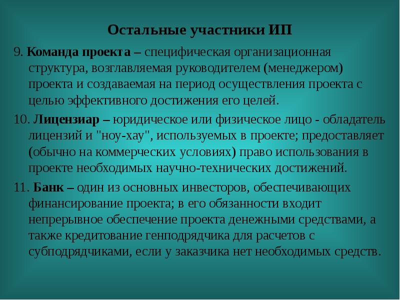 Организационная структура возглавляемая руководителем проекта