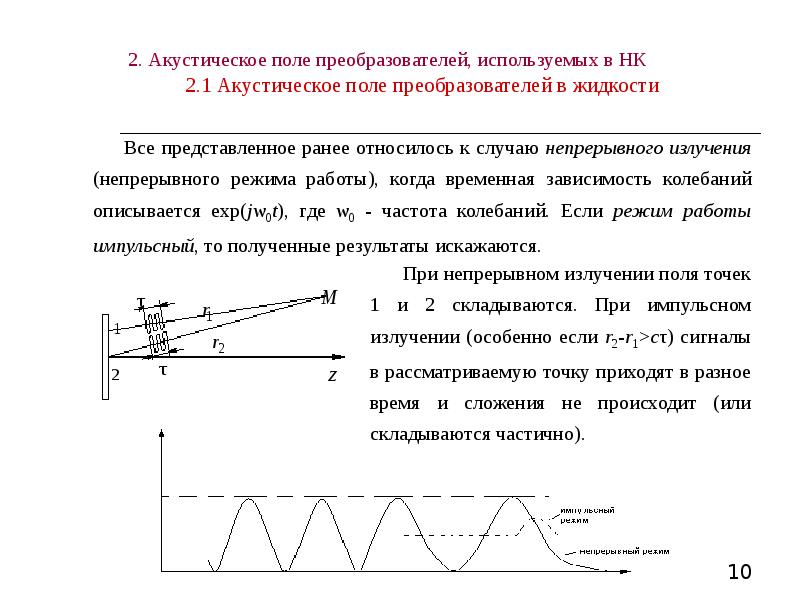 Представлены ранее. Акустическое поле наклонного преобразователя. Акустическое поле ПЭП. Акустическое поле преобразователя в жидкости.