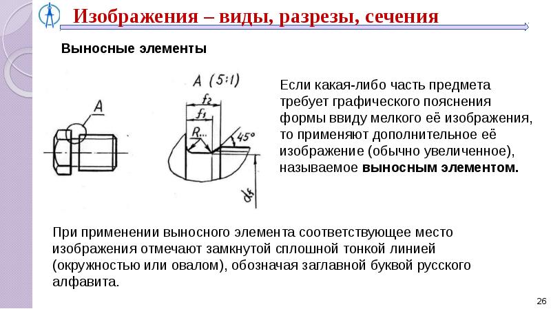 В каком случае на чертеже применяют выносные элементы