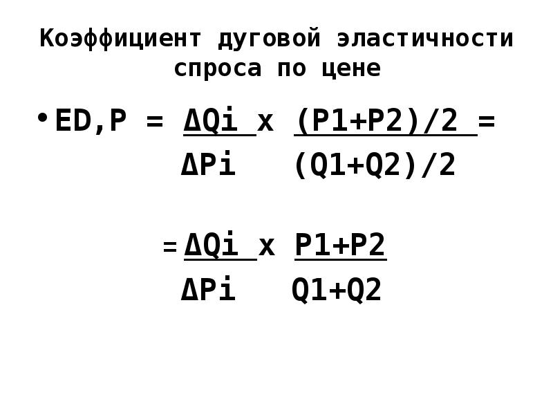 Коэффициент дуговой эластичности спроса по цене