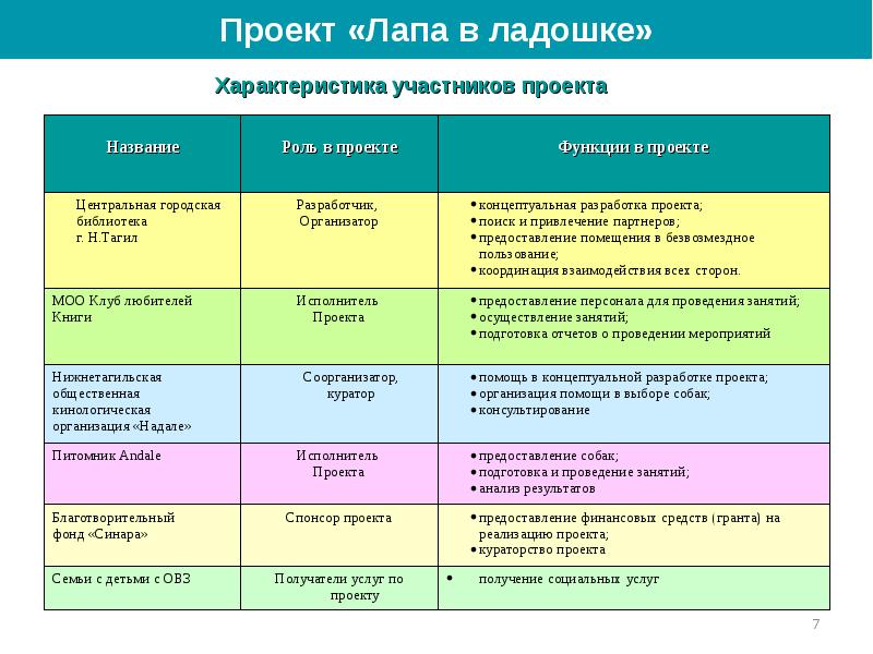 Основные участники проекта их основные функции