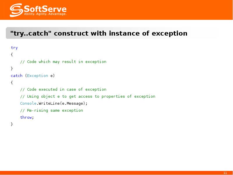 "try..catch" construct with instance of exception "try..catch" construct with instance of exception