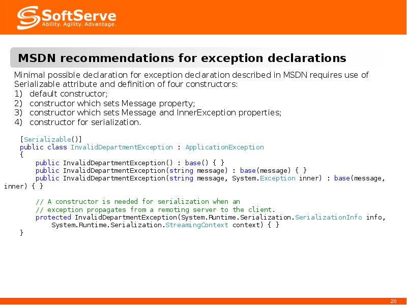 MSDN recommendations for exception declarations MSDN recommendations for exception declarations