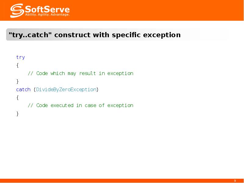 "try..catch" construct with specific exception
"try..catch" construct with specific exception